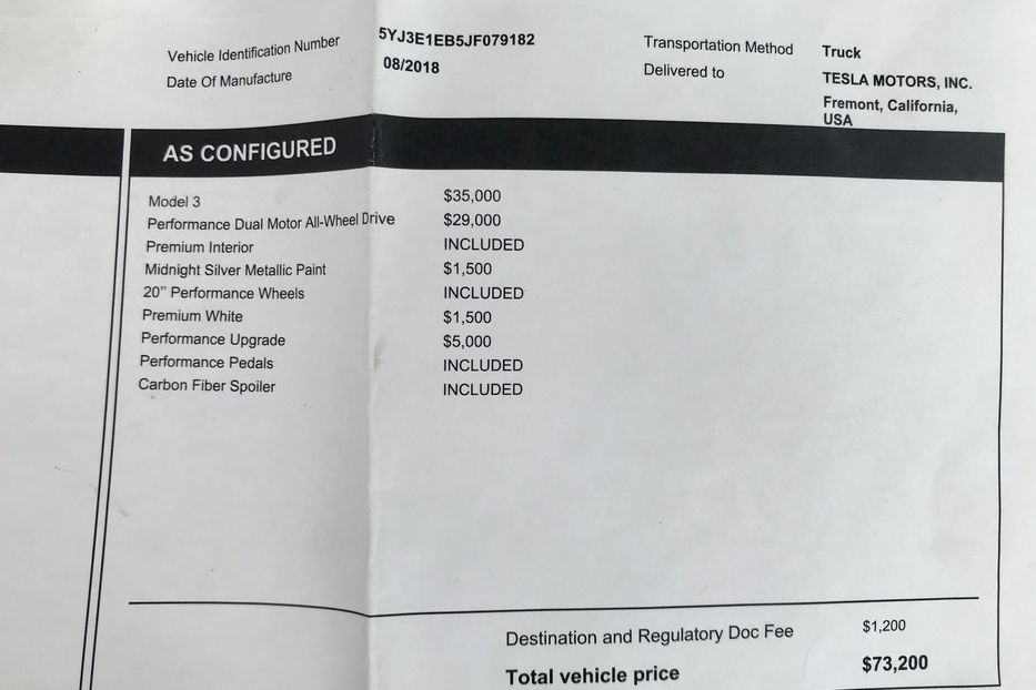 Продам Tesla Model 3 Dual Motor Performace 2018 года в Киеве